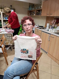 Mix média technika na textil - plátená taška
